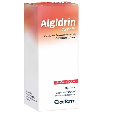 Algidrin 20 mg/ml sospensione orale bambini 1 flacone in pet da 120 ml con siringa per somministrazione orale da 5 ml